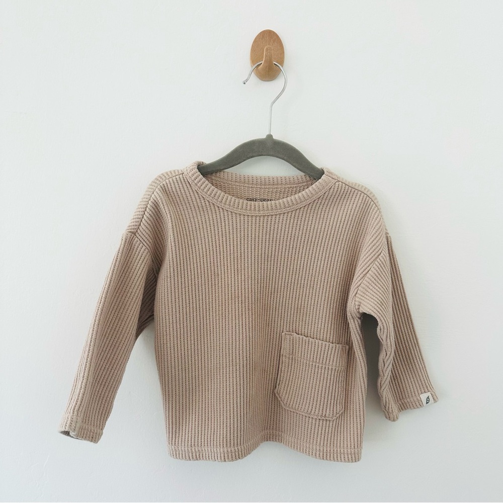 Cozy Tan Ribbed Long Sleeve Kids Top